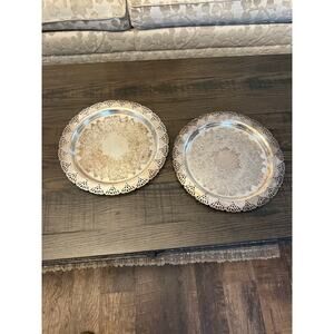 Set of 2 Home Decorators Inc. Silver-Plated Round Serving Tray-12-3/4”